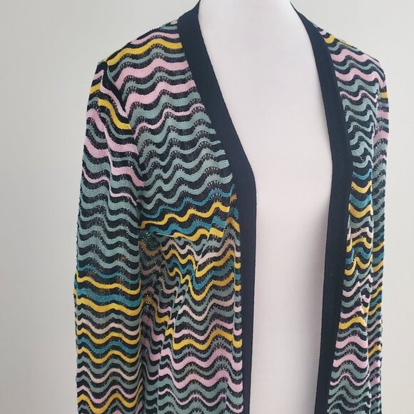 MISSONI Women's Long Duster Open Cardigan Multi-colour Waves Flared Sleeves Boho - Picture 3 of 14